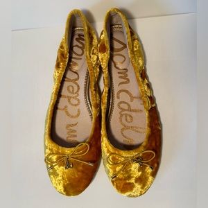 Sam Edelman Gold Yellow Velvet Felicia Ballet Flats